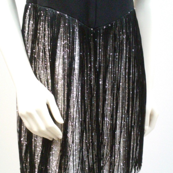 Vintage 60s Black Fringe Dress Pencil Wiggle Flapper Cocktail Dress Silv… - Picture 10 of 10